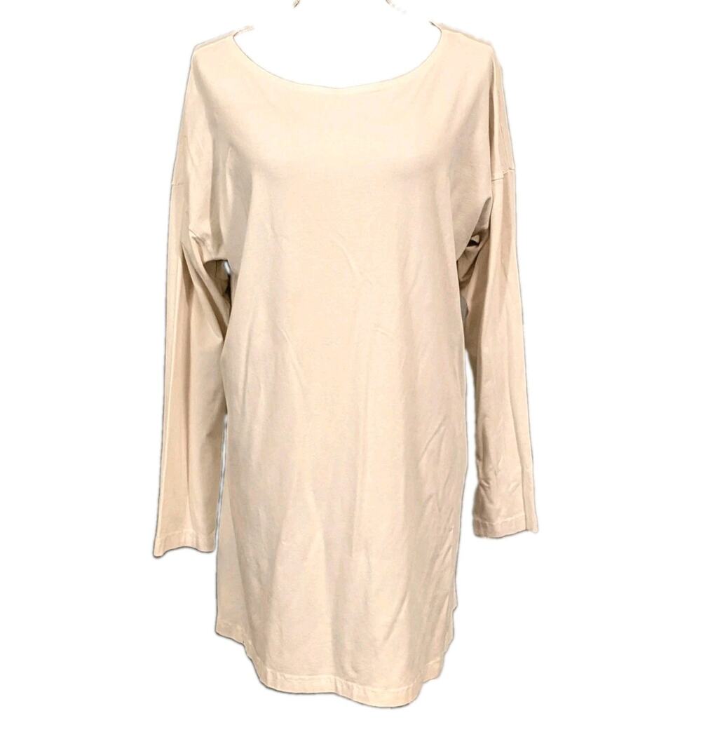 Bryn Walker Cream Bamboo Organic Cotton Tunic Blouse Women XL Lagenlook Natural